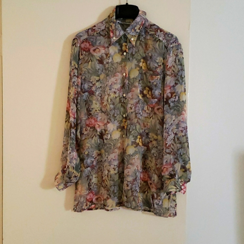 Vintage Cacharel semi sheer button down blouse shirt  versatile size medium 6 8